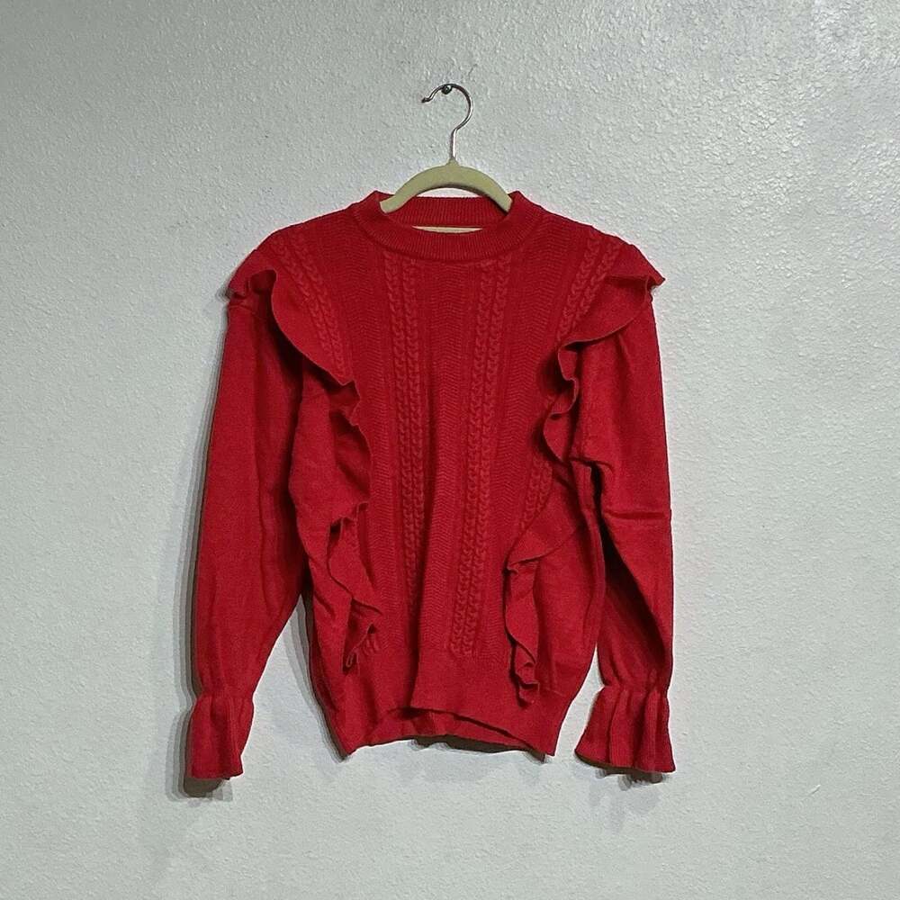 Red Ruffle Sweater Sz M - Picture 2 of 10